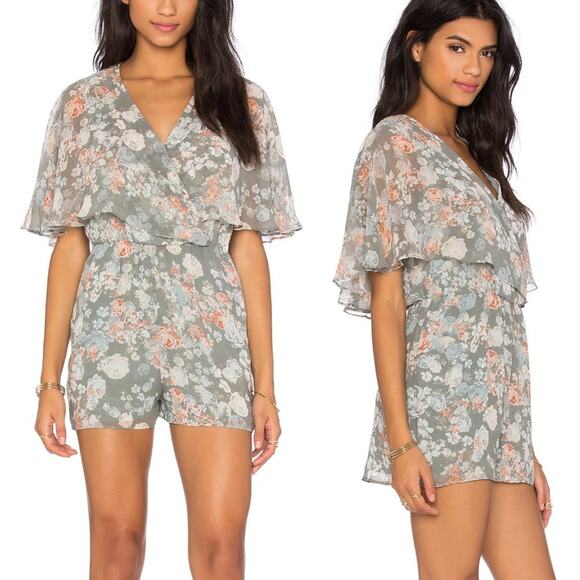 BCBGeneration Floral Capulet Romper Slate Grey Size XXS - Picture 4 of 9